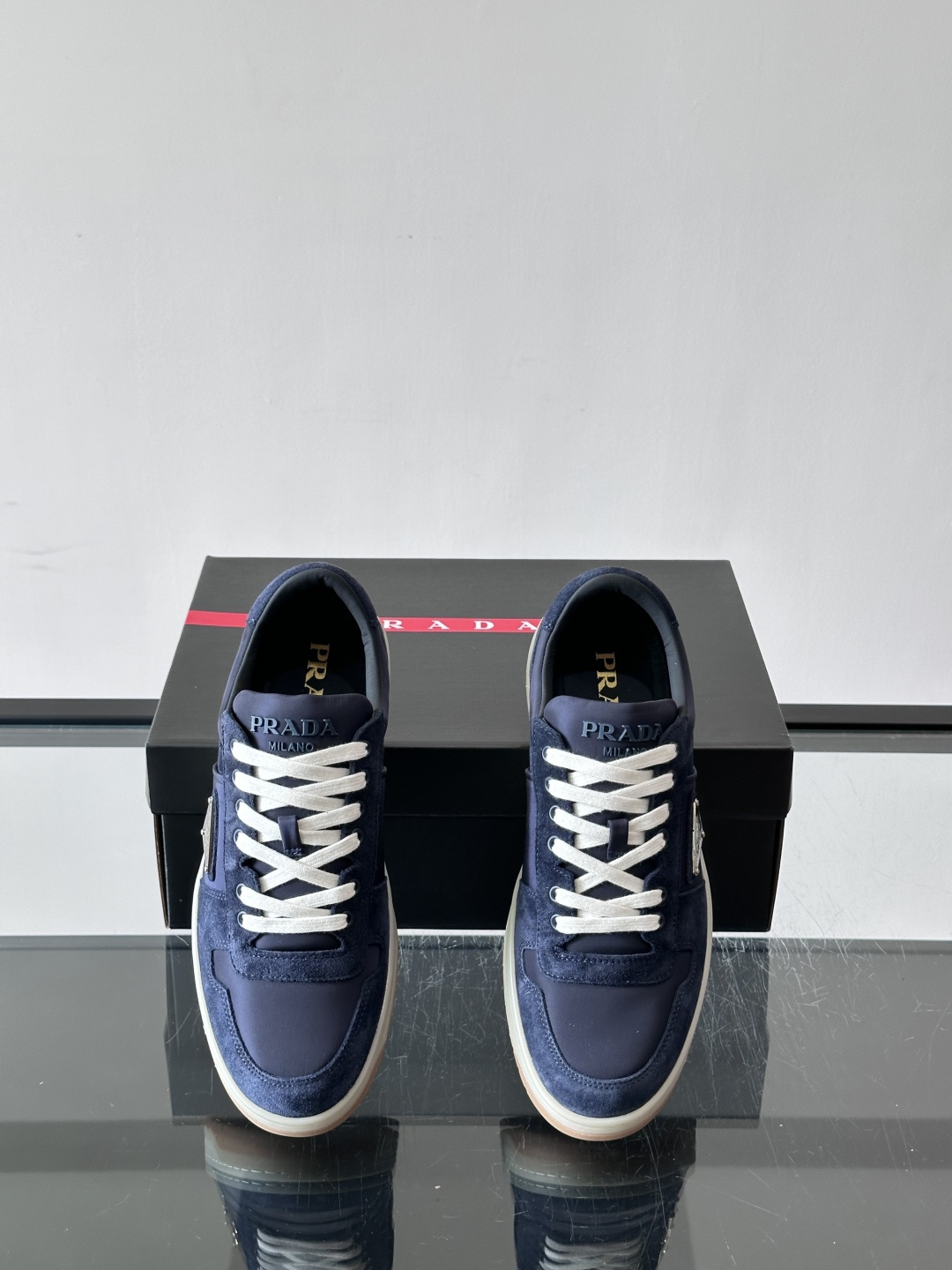 Prada Navy Triangle Logo Casual Sneakers