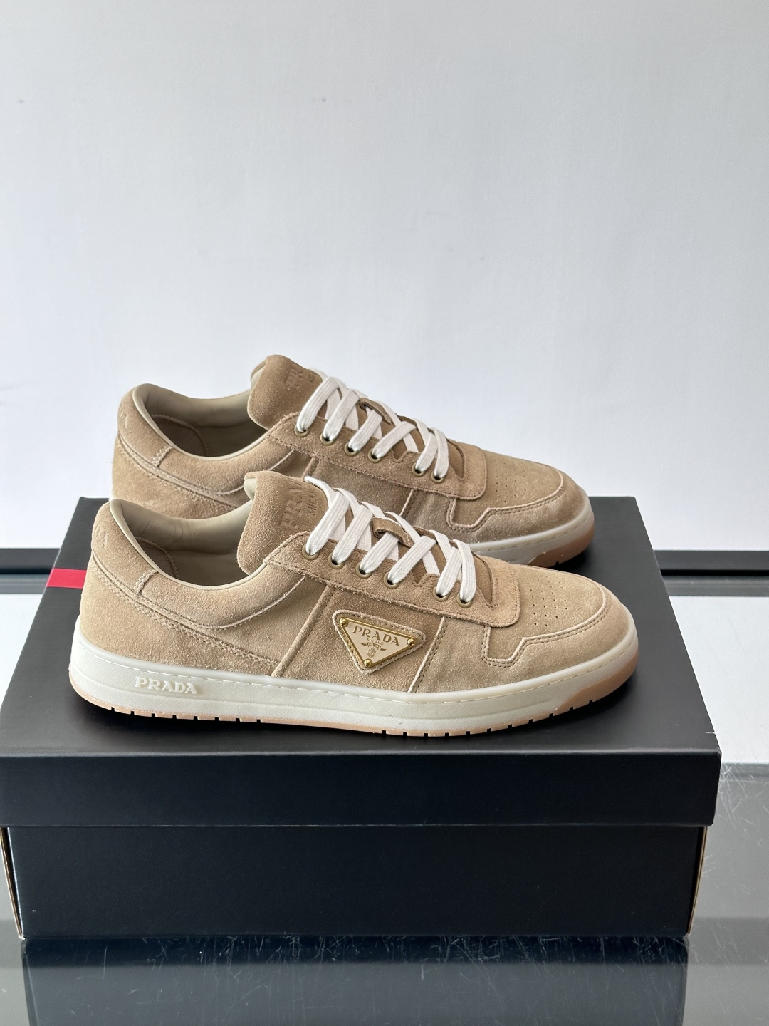 Prada Beige Suede Casual Skate Shoes
