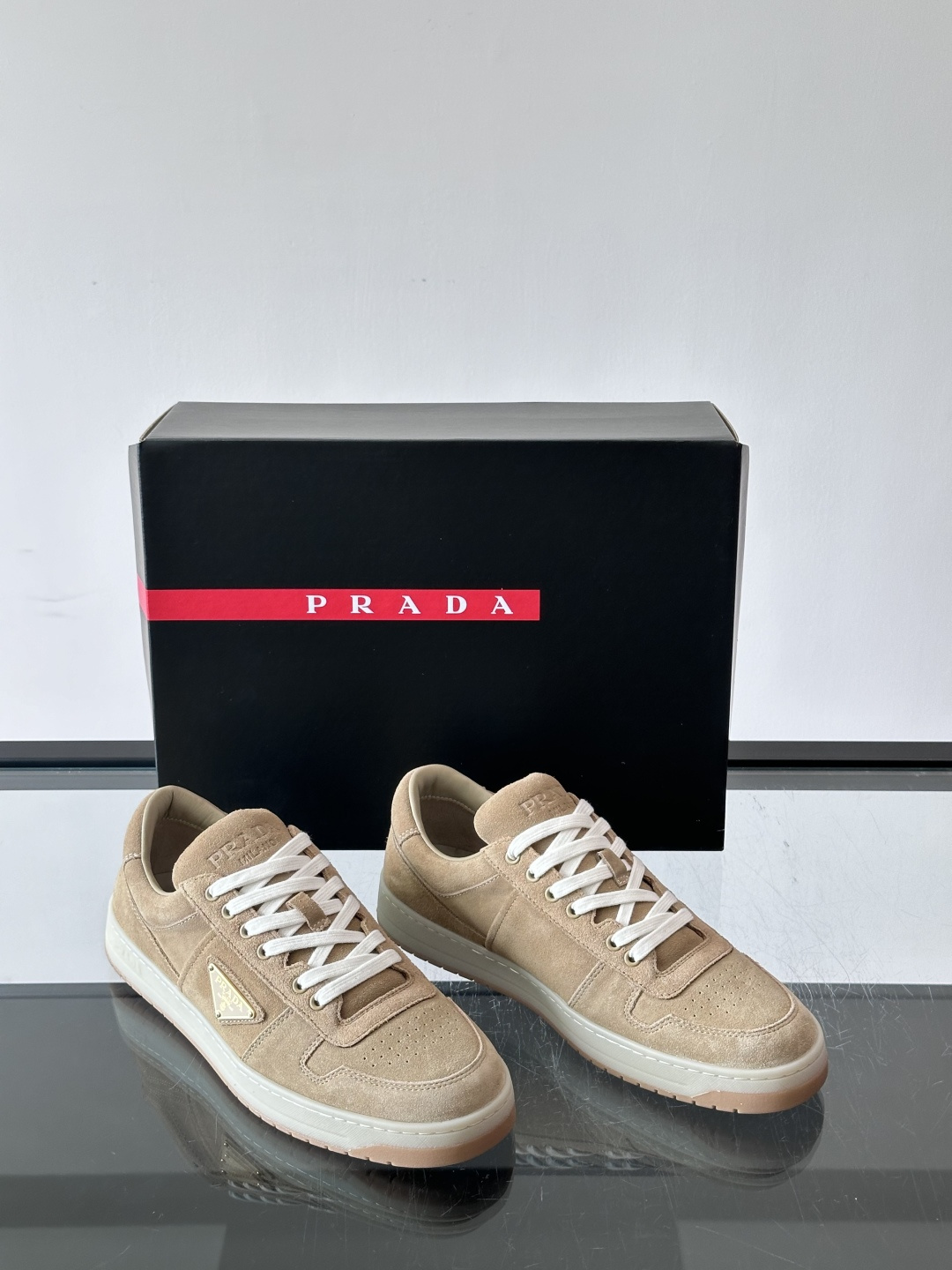 Prada Beige Suede Casual Skate Shoes