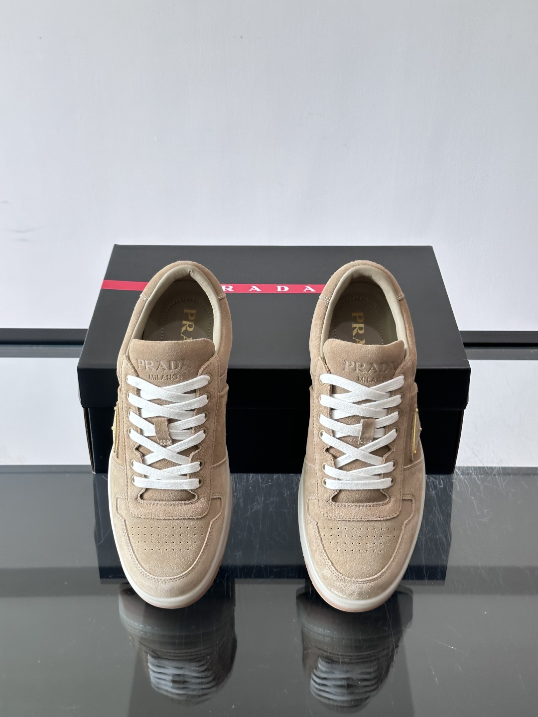 Prada Beige Suede Casual Skate Shoes