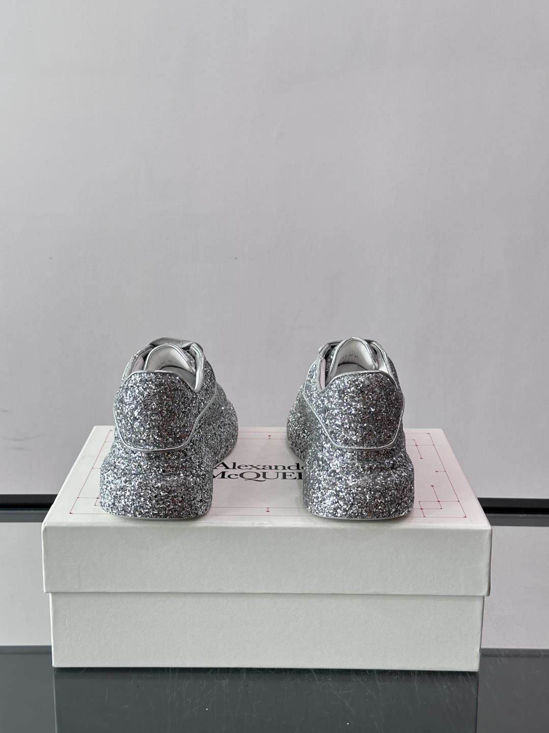 McQueen Silver Glitter Platform Trainers
