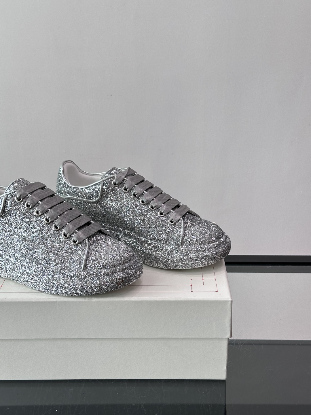 McQueen Silver Glitter Platform Trainers