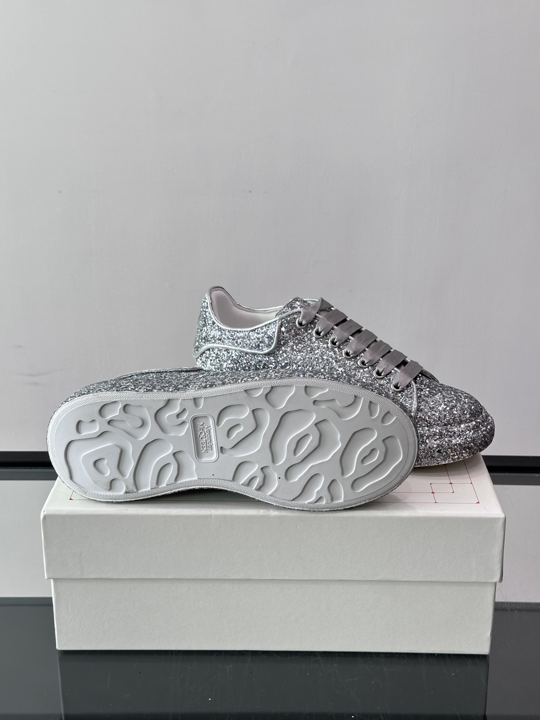 McQueen Silver Glitter Platform Trainers