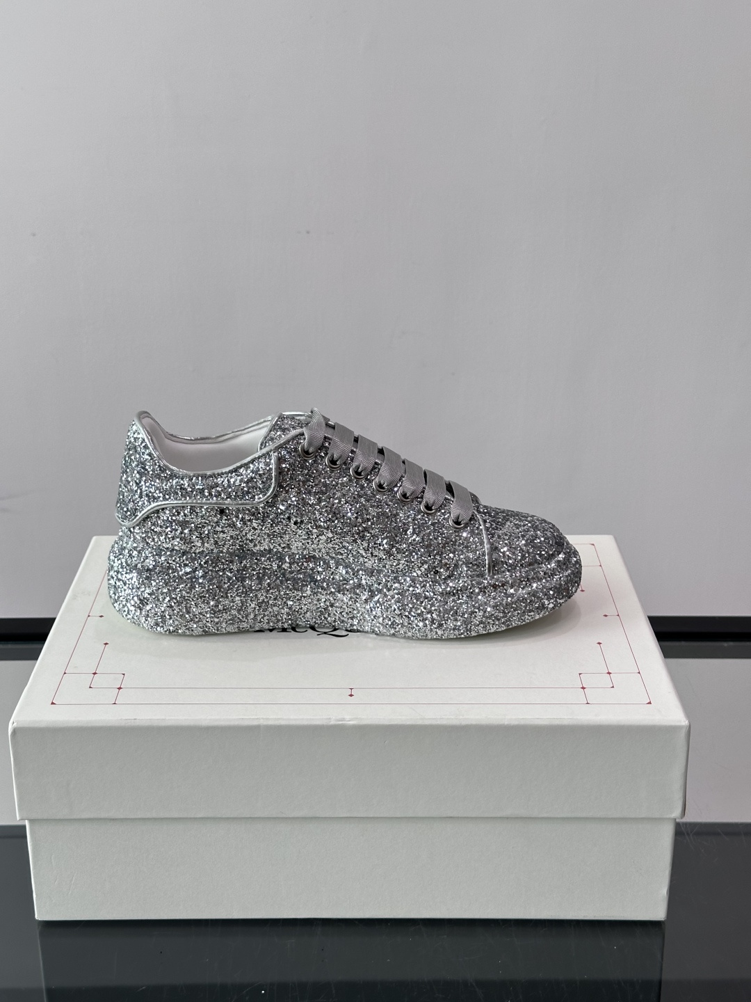 McQueen Silver Glitter Platform Trainers