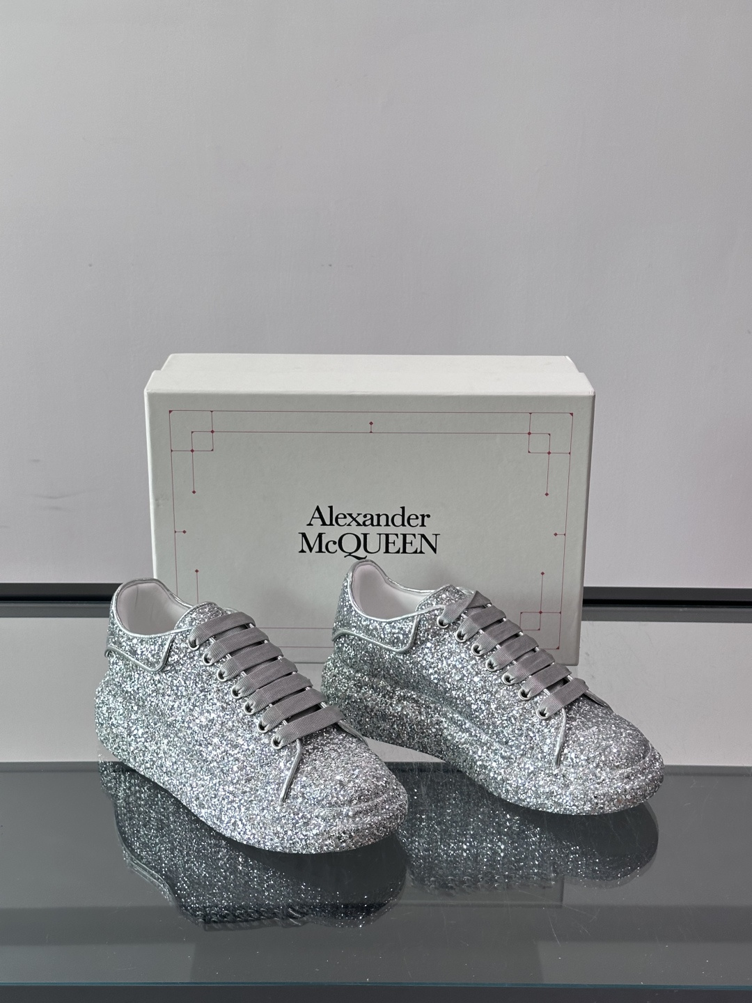 McQueen Silver Glitter Platform Trainers
