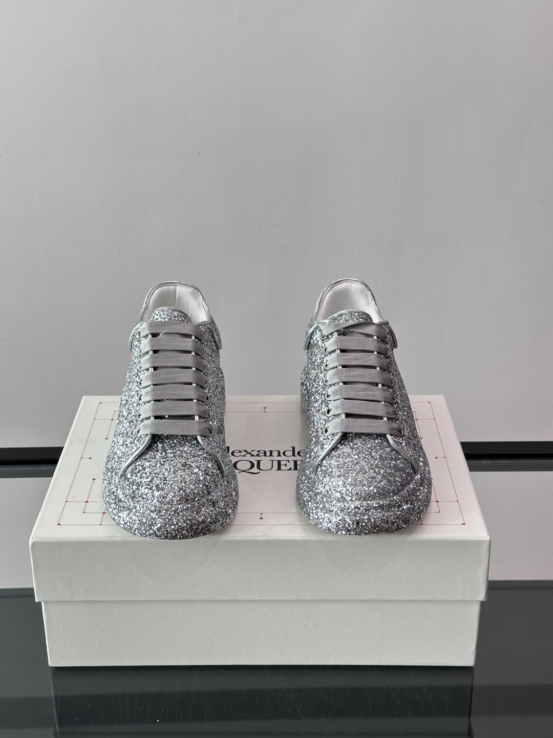 McQueen Silver Glitter Platform Trainers