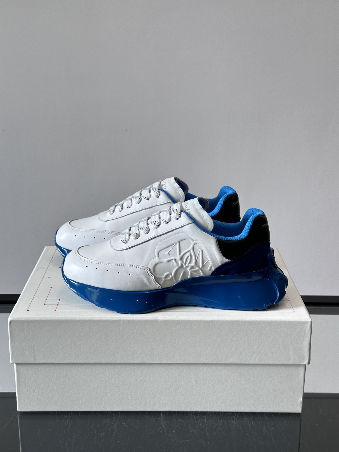 McQueen Sprint Runner Seal Logo Trainers White Blu