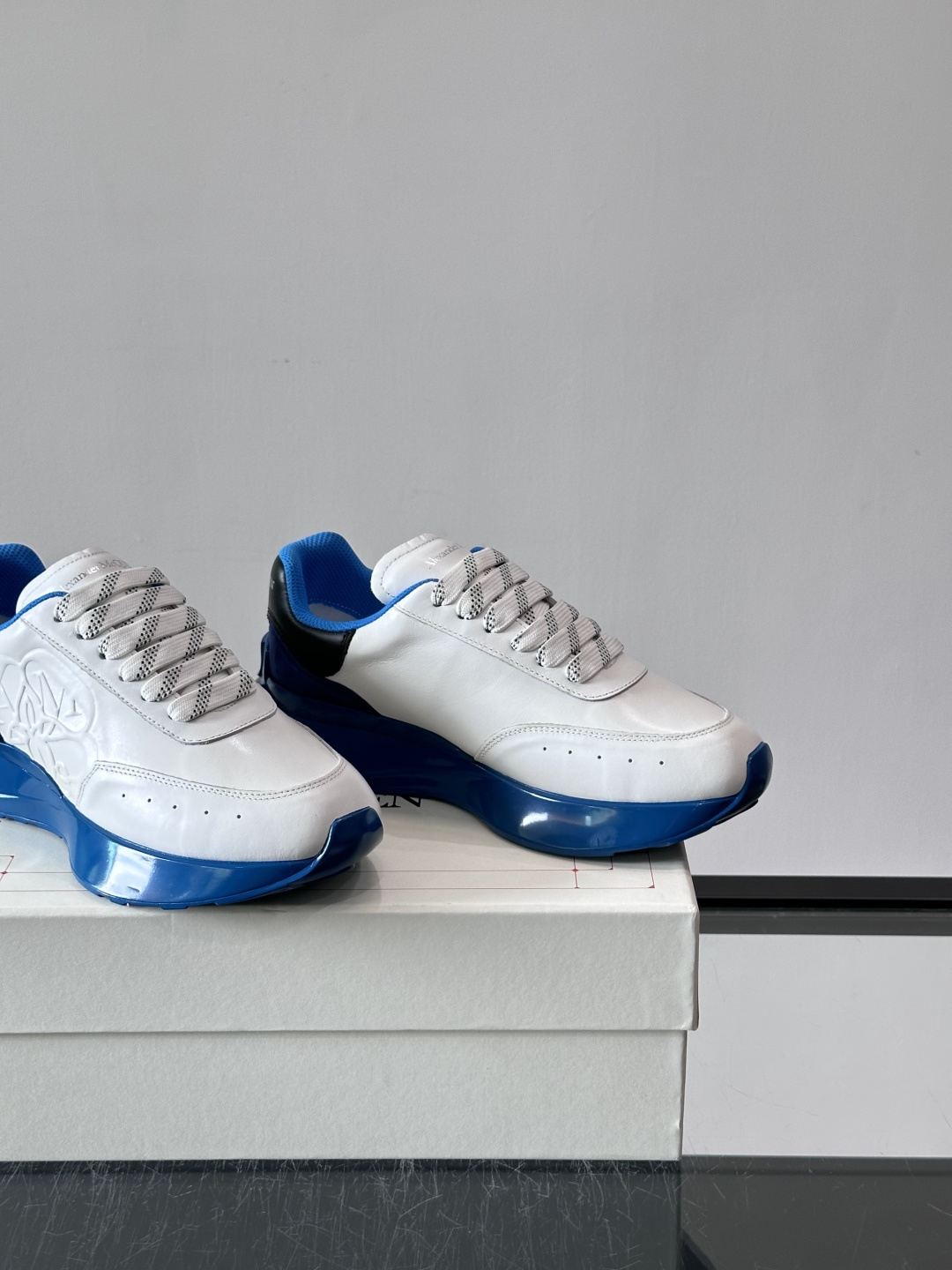McQueen Sprint Runner Seal Logo Trainers White Blu