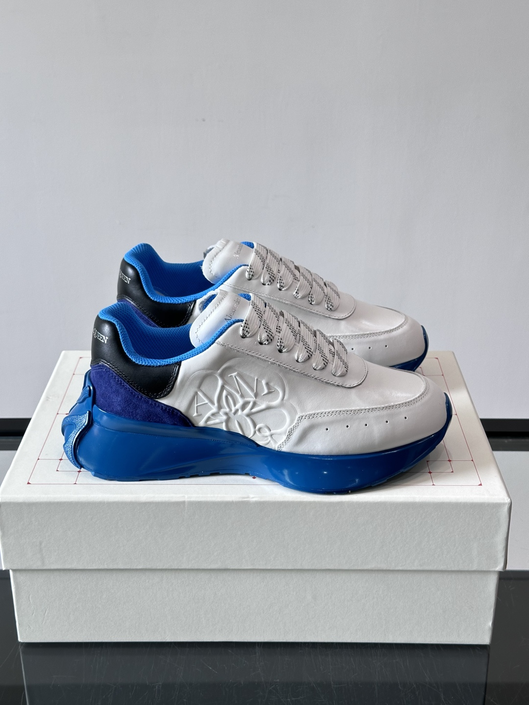 McQueen Sprint Runner Seal Logo Trainers White Blu