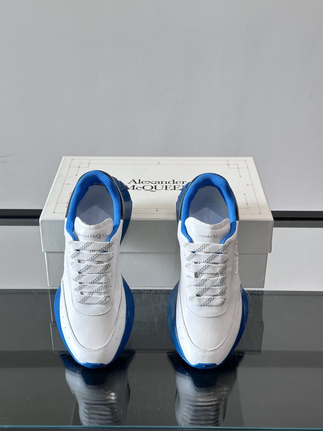McQueen Sprint Runner Seal Logo Trainers White Blu