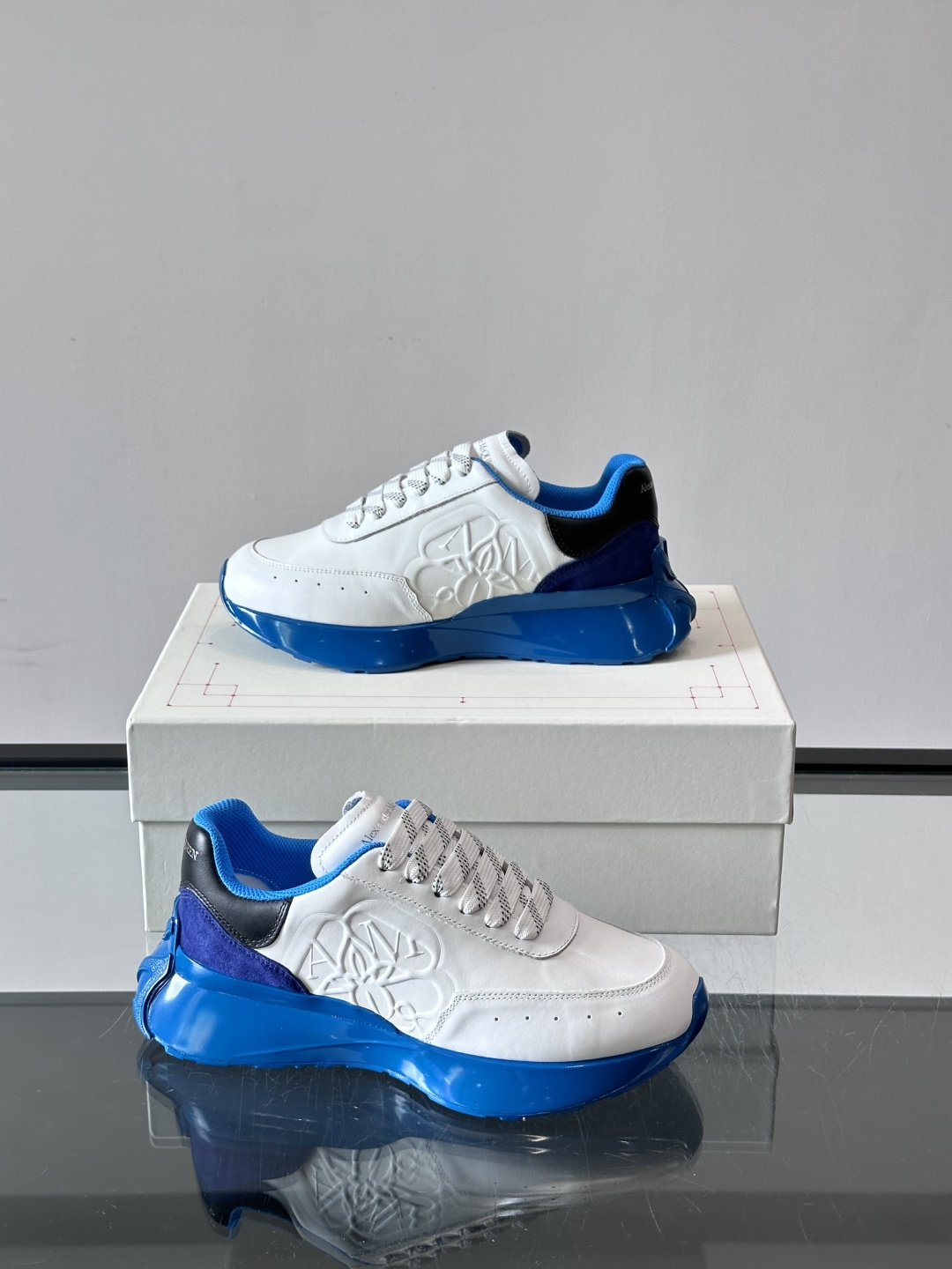 McQueen Sprint Runner Seal Logo Trainers White Blu