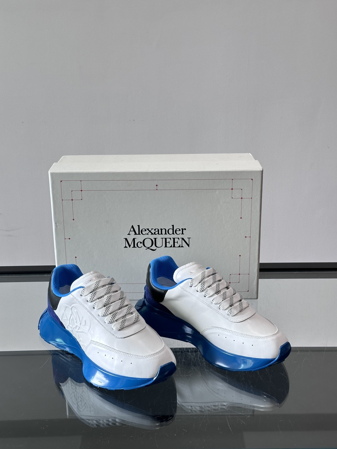McQueen Sprint Runner Seal Logo Trainers White Blu