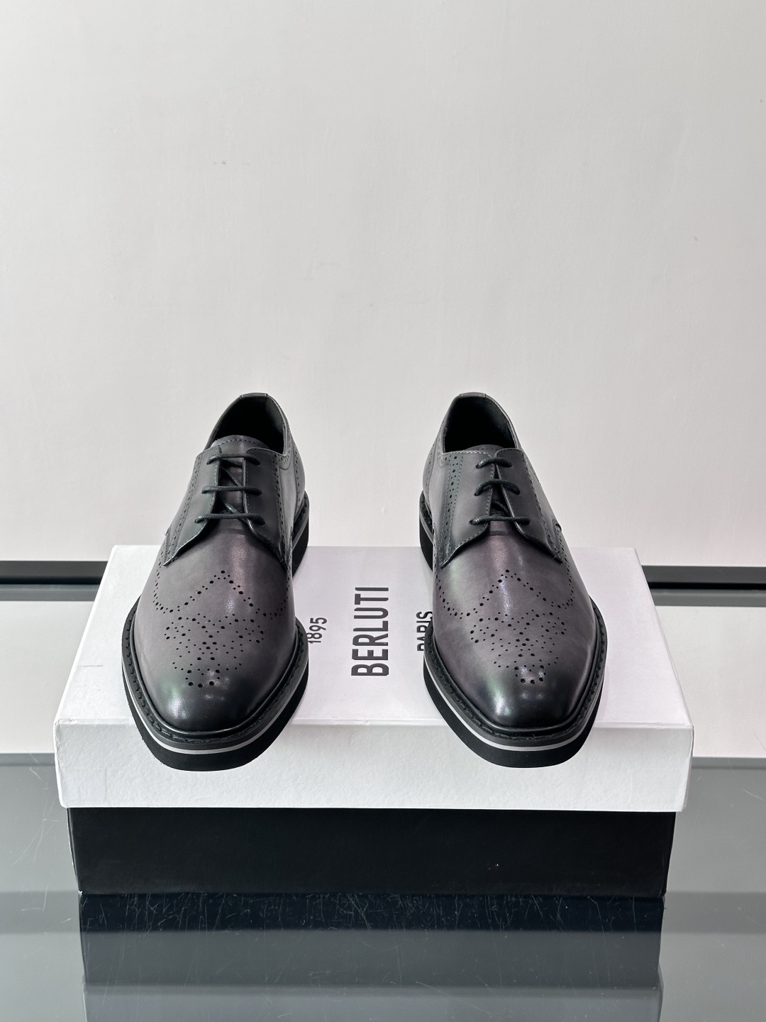 Prada Grey Brushed Leather Brogue Derby Shoes