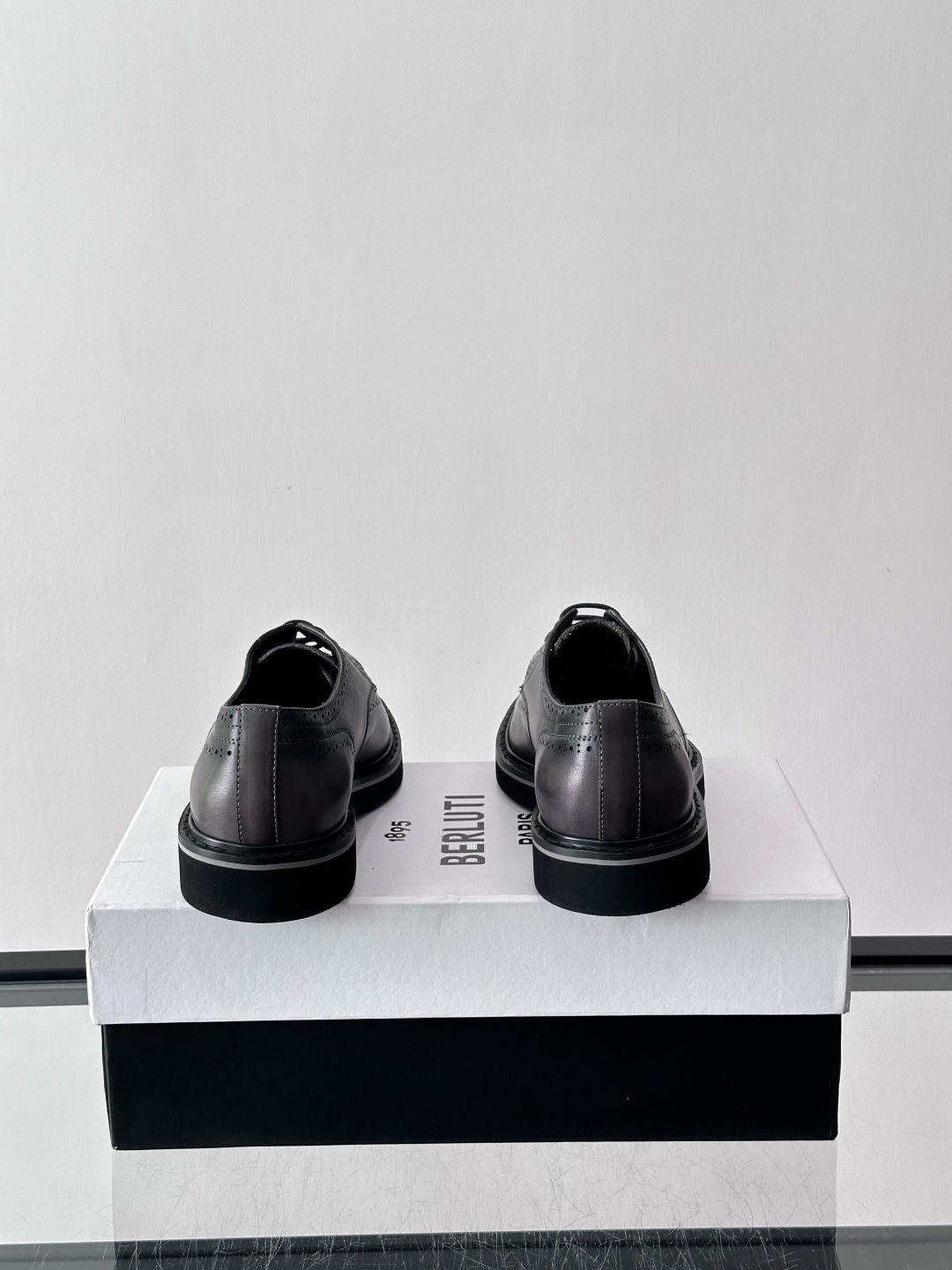 Prada Grey Brushed Leather Brogue Derby Shoes
