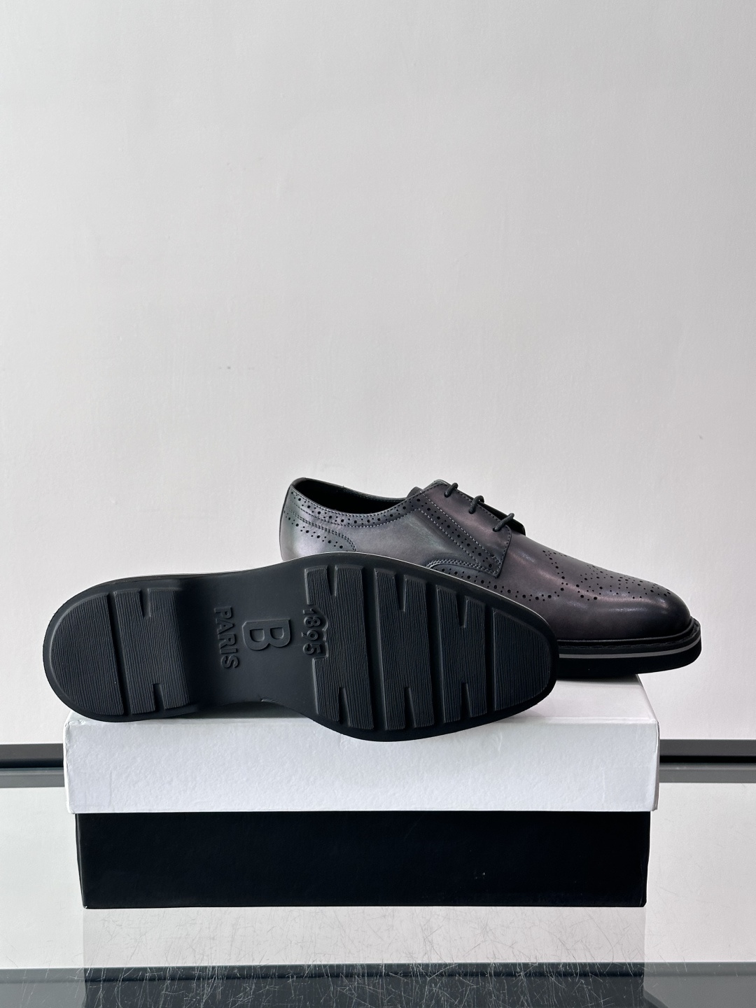 Prada Grey Brushed Leather Brogue Derby Shoes