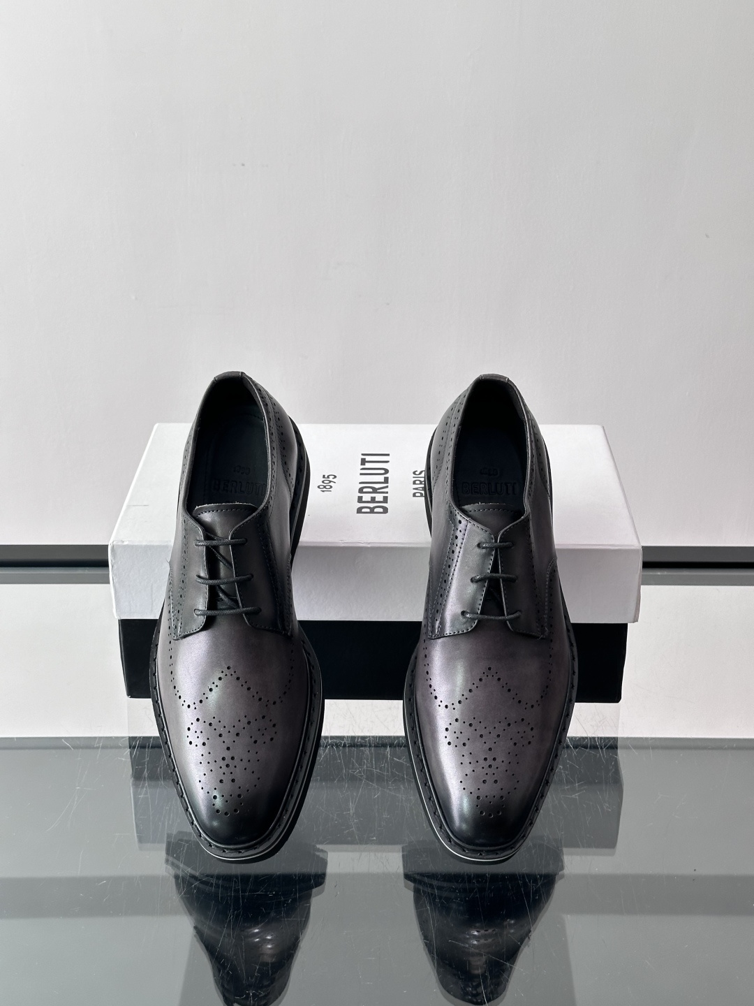 Prada Grey Brushed Leather Brogue Derby Shoes