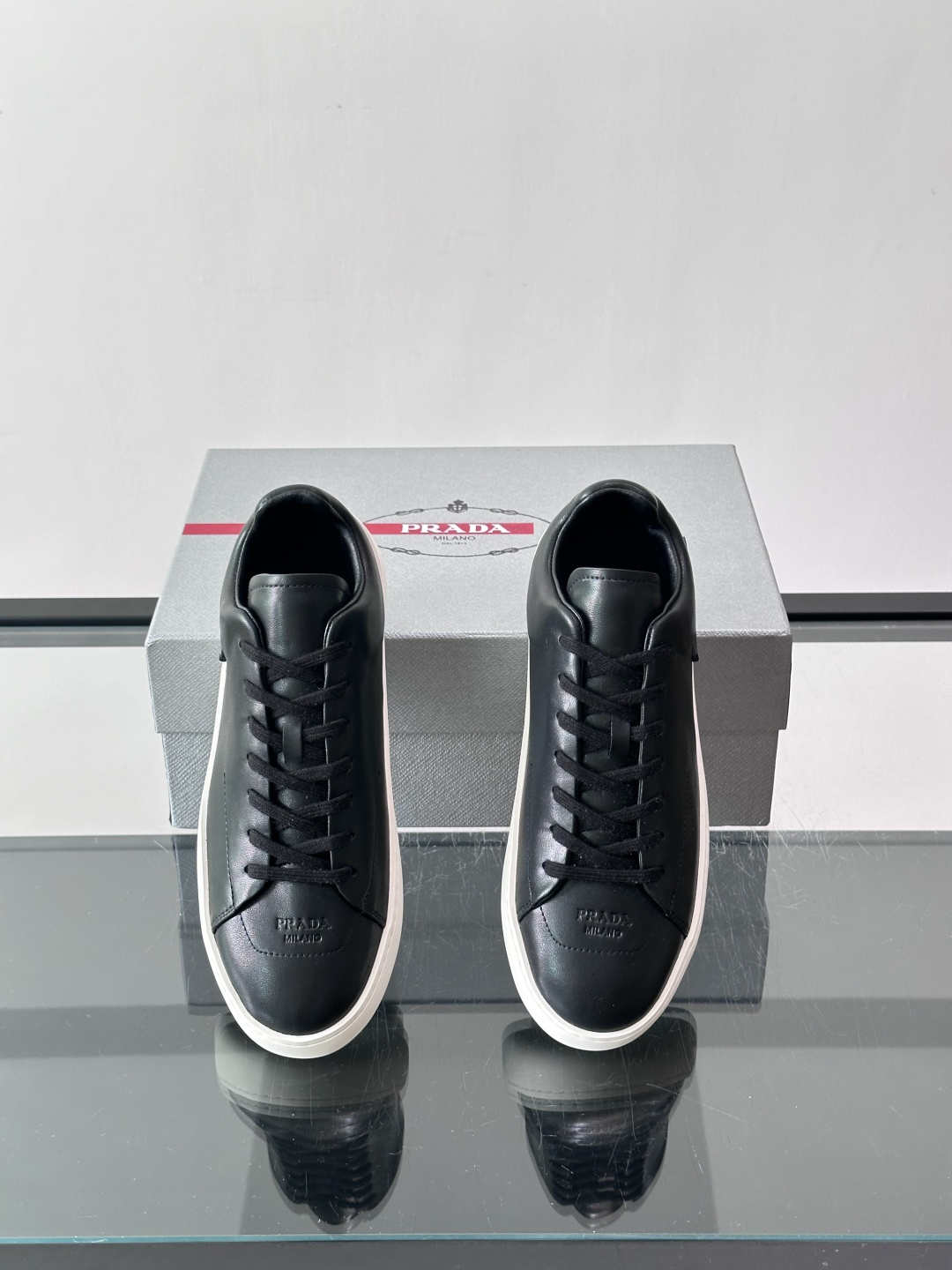 Prada Black Leather Triangle Label Casual Sneakers
