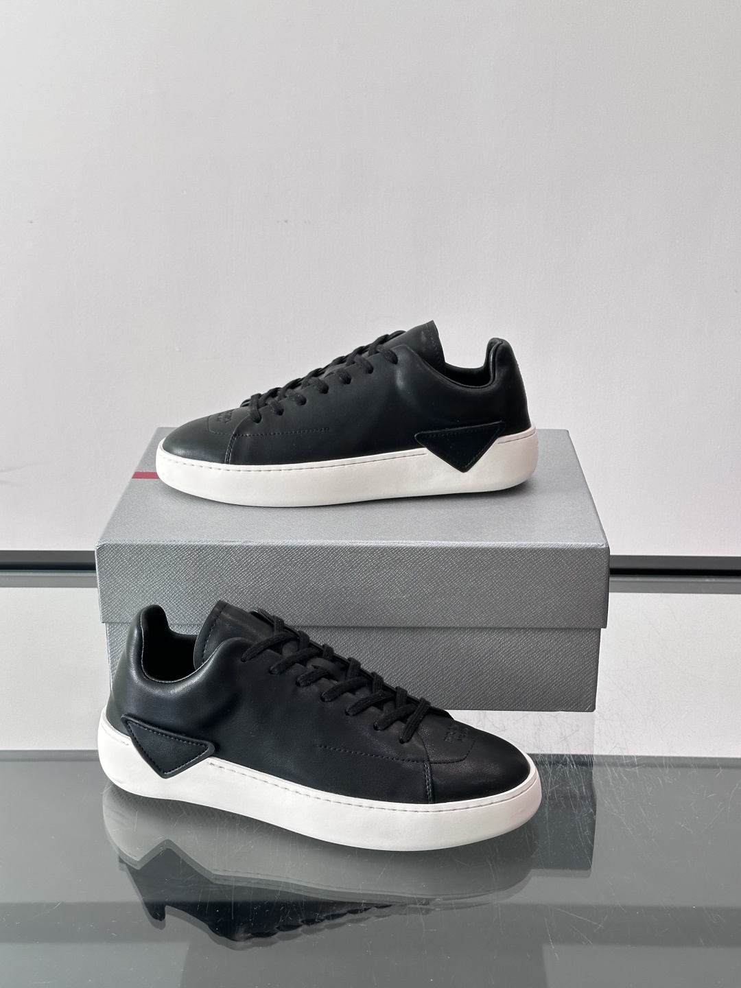 Prada Black Leather Triangle Label Casual Sneakers