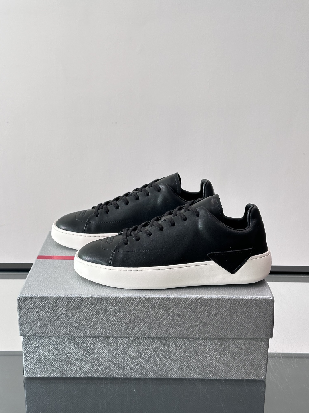 Prada Black Leather Triangle Label Casual Sneakers