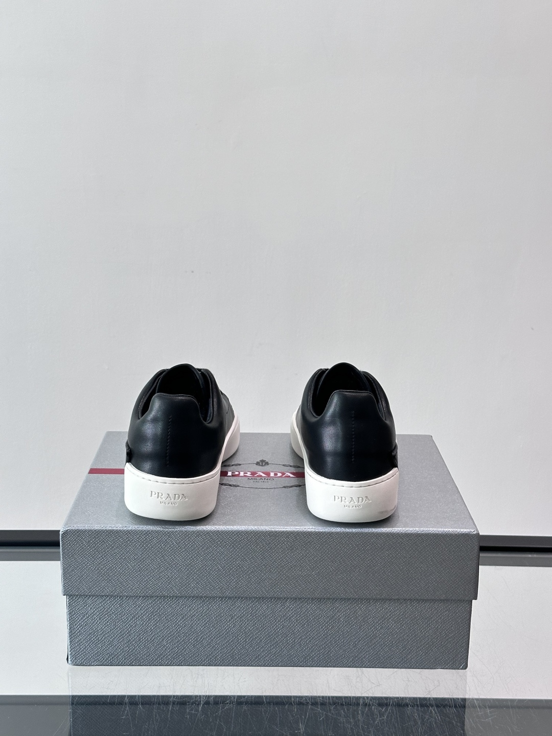 Prada Black Leather Triangle Label Casual Sneakers