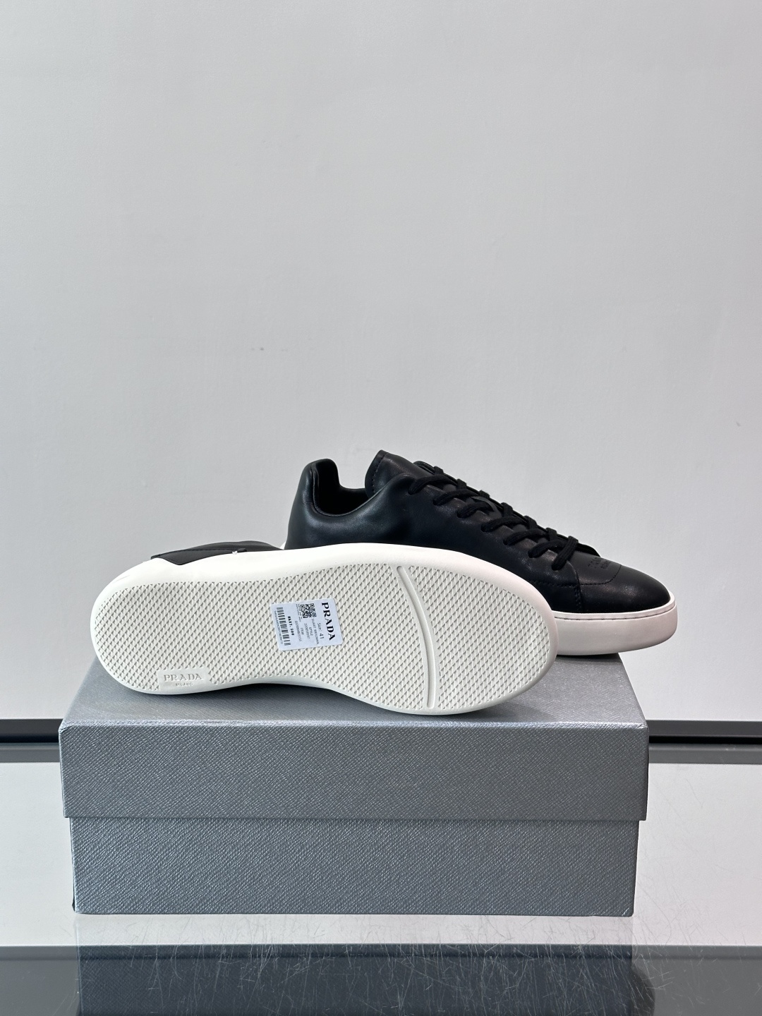Prada Black Leather Triangle Label Casual Sneakers