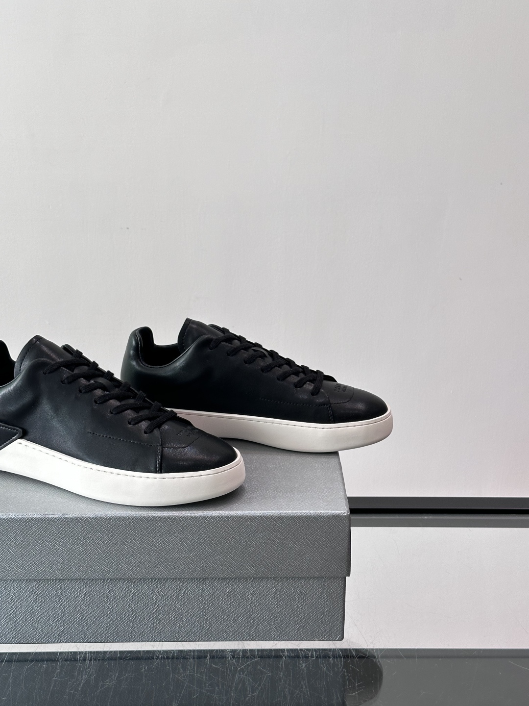 Prada Black Leather Triangle Label Casual Sneakers