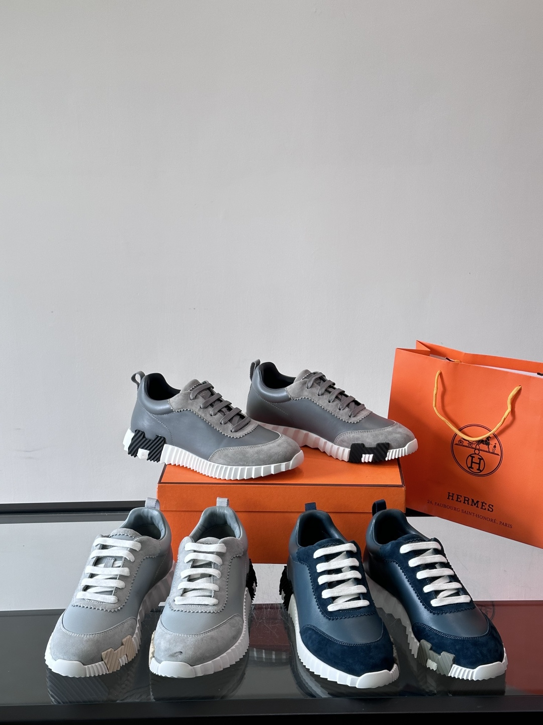 Hermes Ridged Sole Lace-Up Sneakers