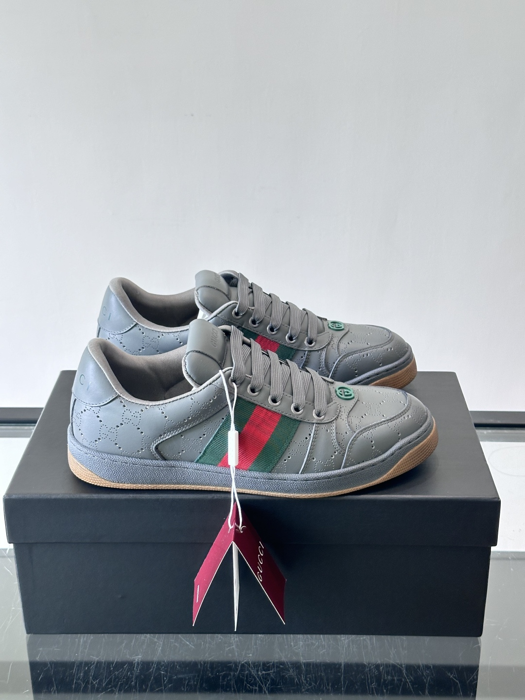 Gucci Gray Striped Low Top Sneakers