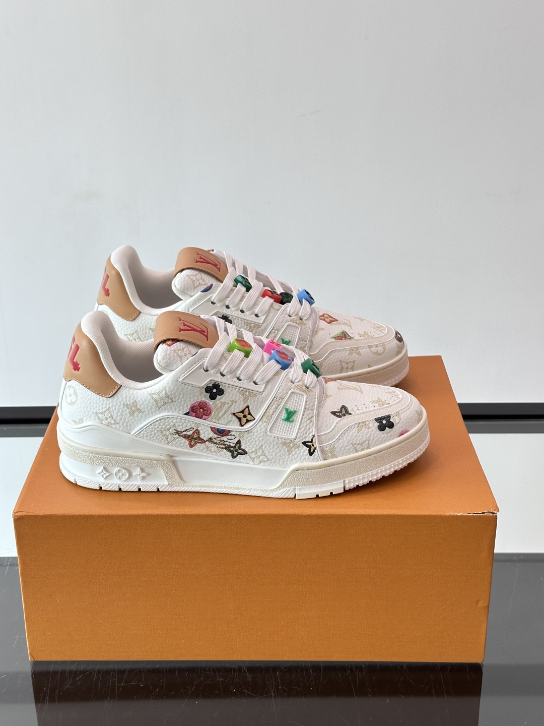 Louis Vuitton White Floral Low Top Sneakers