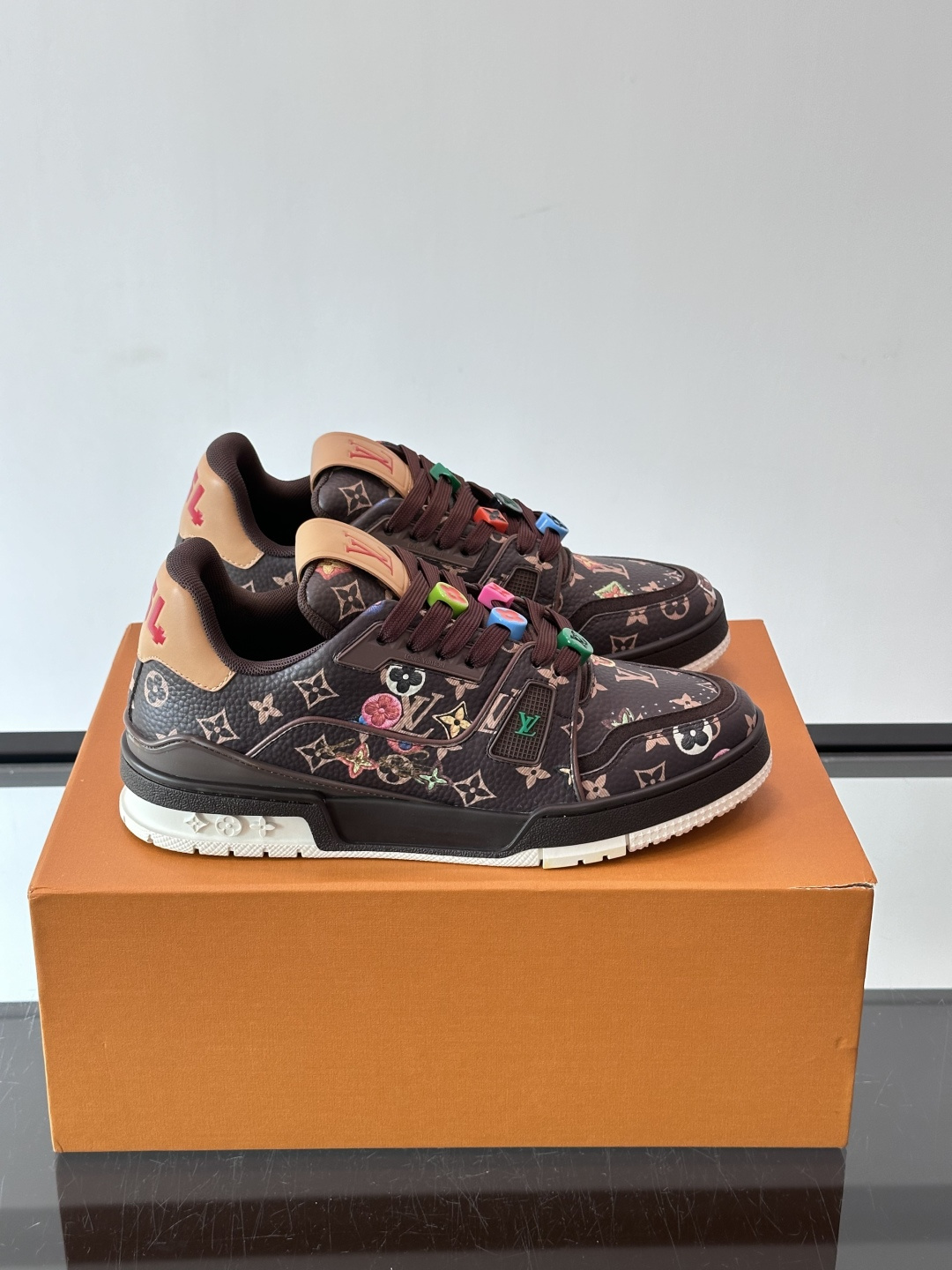 Louis Vuitton Brown Floral Low Top Sneakers