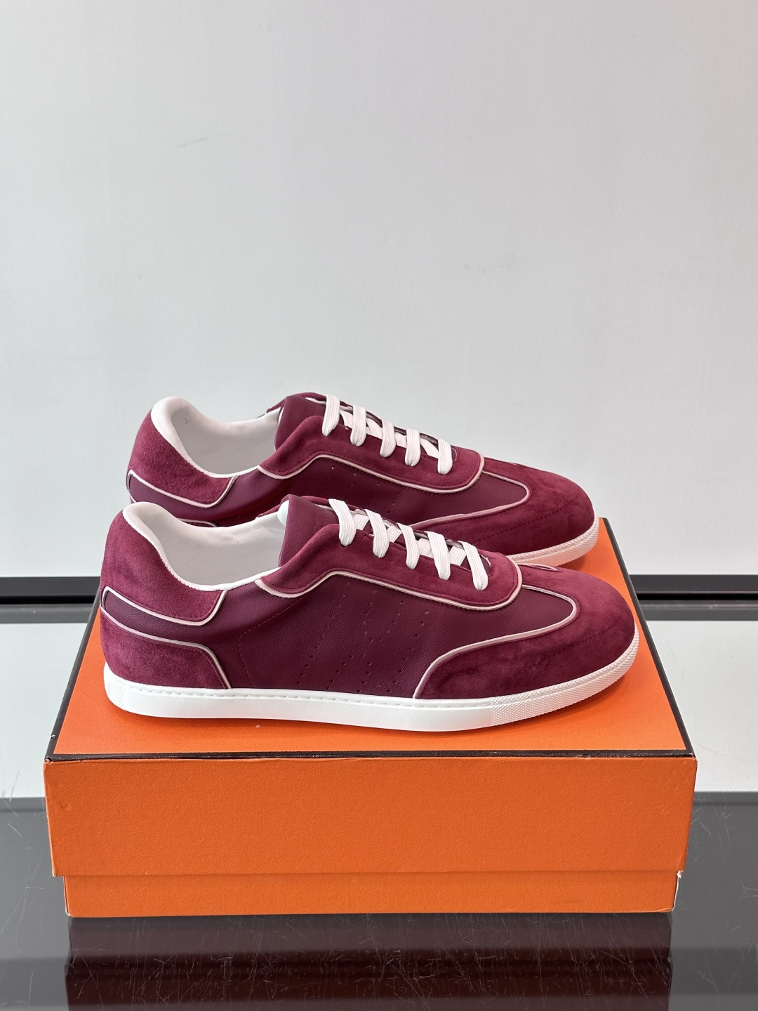 Hermes Burgundy Low Top Sneakers