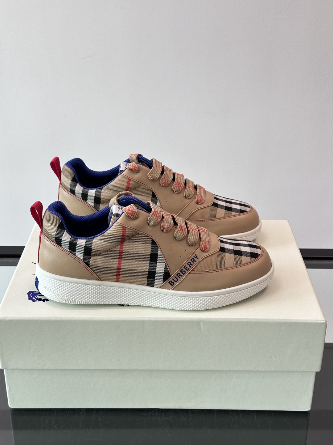 Burberry Tan Checkered Low Top Sneakers
