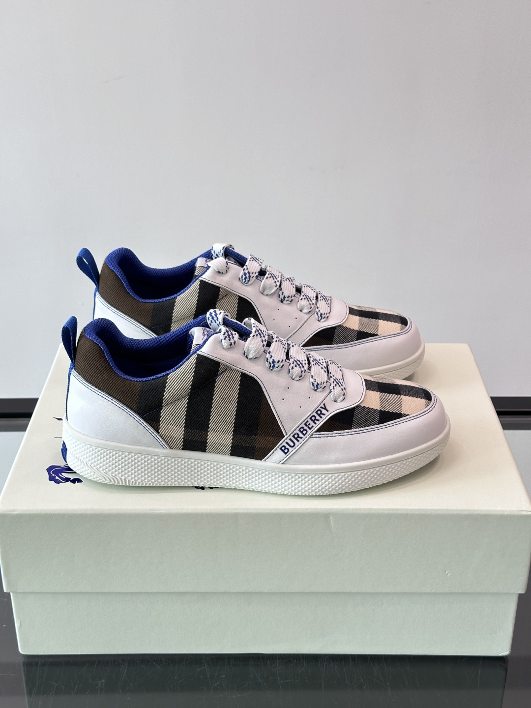 Burberry White Checkered Low Top Sneakers
