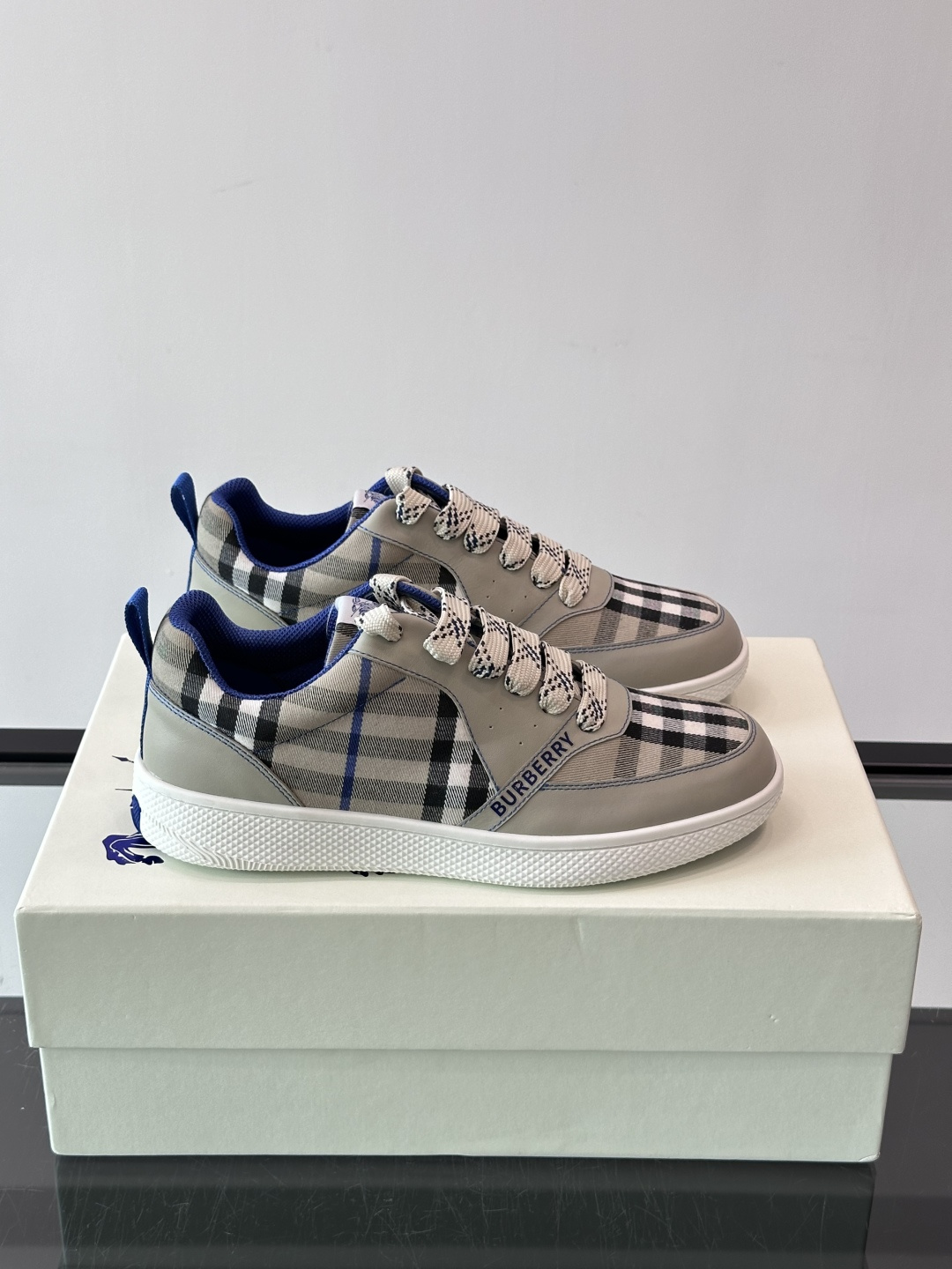 Burberry Gray Checkered Low Top Sneakers