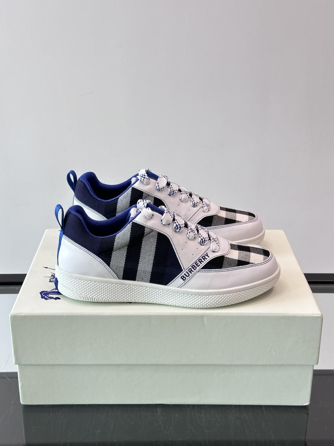 Burberry White Checkered Low Top Sneakers