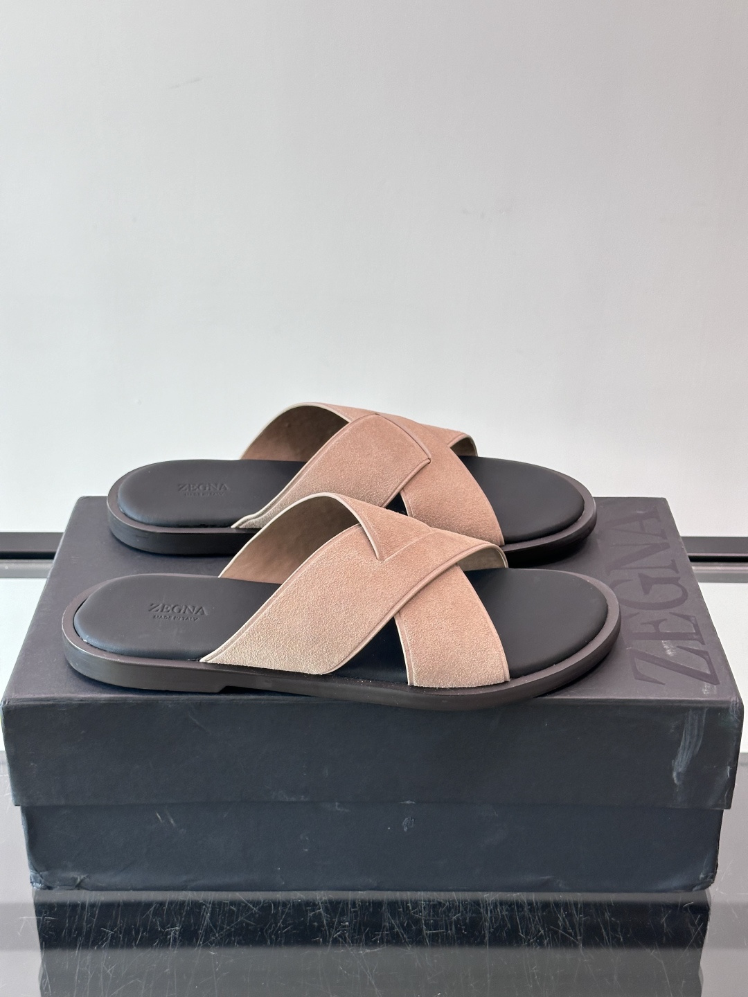 Zegna Beige Cross Strap Slide Sandals