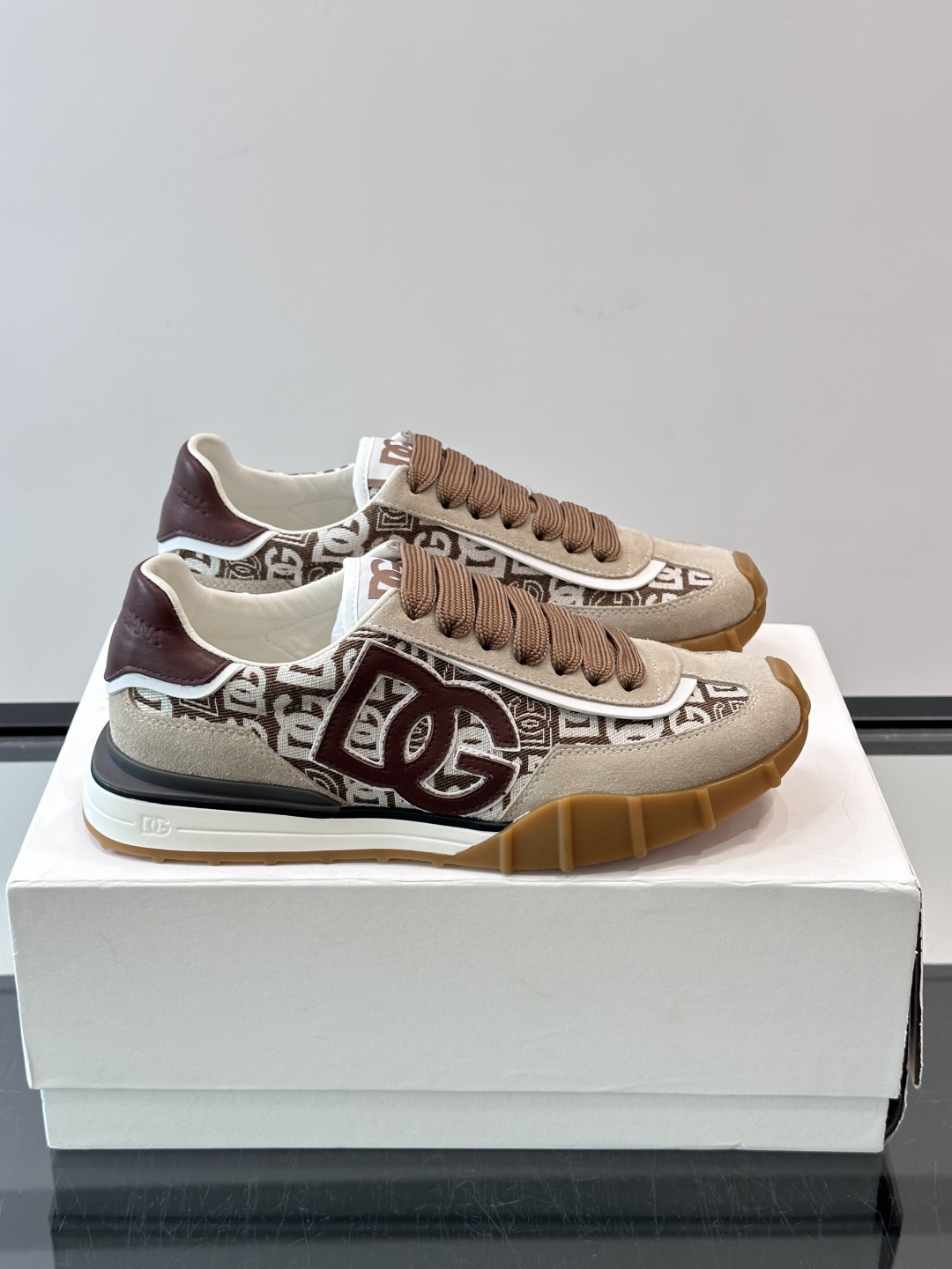 Dolce and Gabbana Tan Monogram Low Top Sneakers
