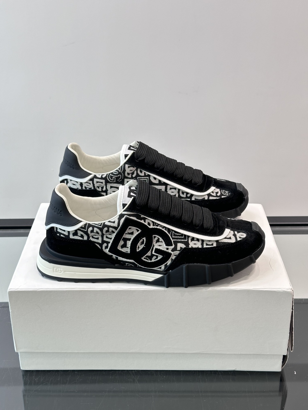 Dolce and Gabbana Black Monogram Low Top Sneakers
