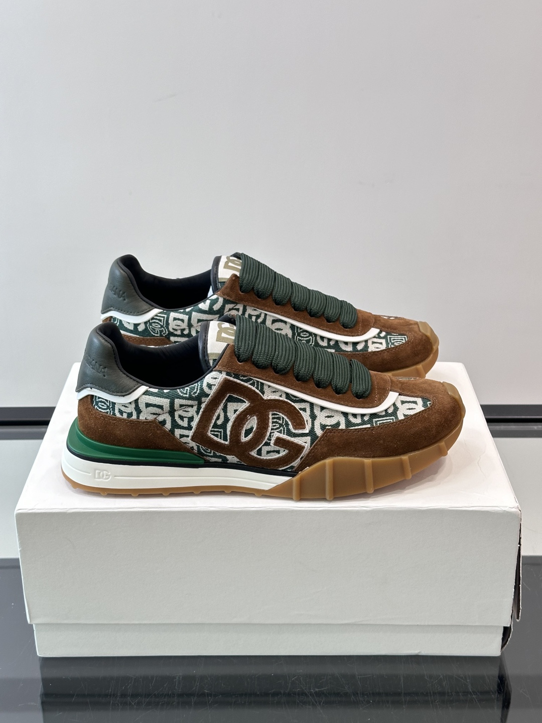 Dolce and Gabbana Brown Monogram Low Top Sneakers