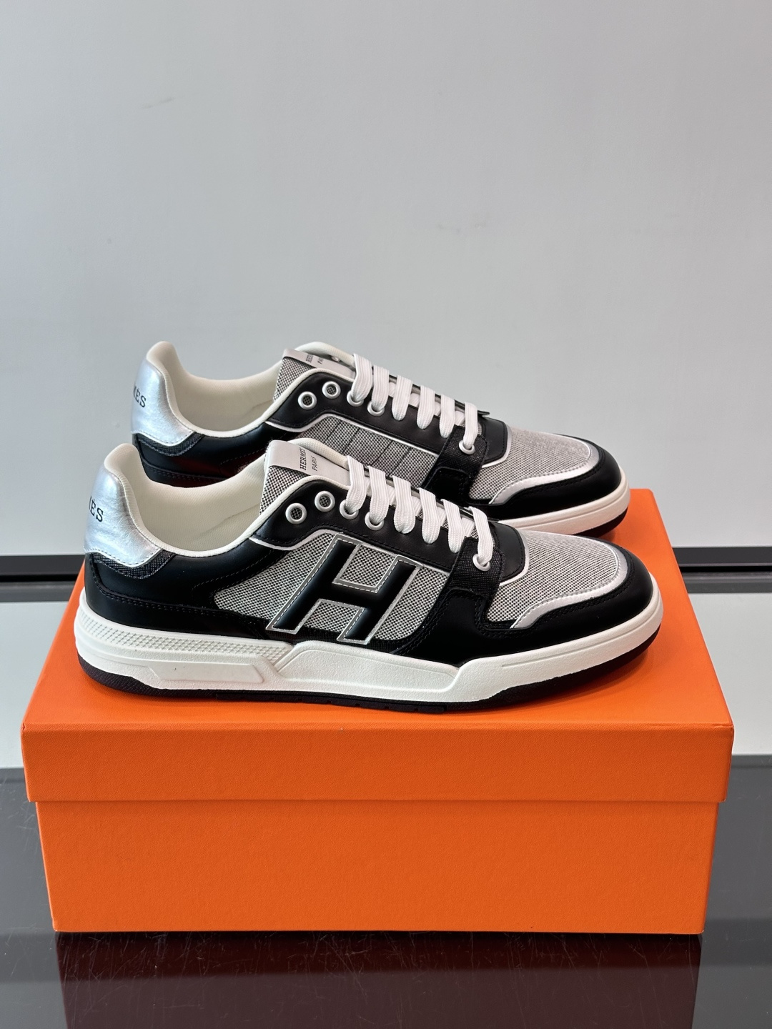 Hermes Black Logo Low Top Sneakers
