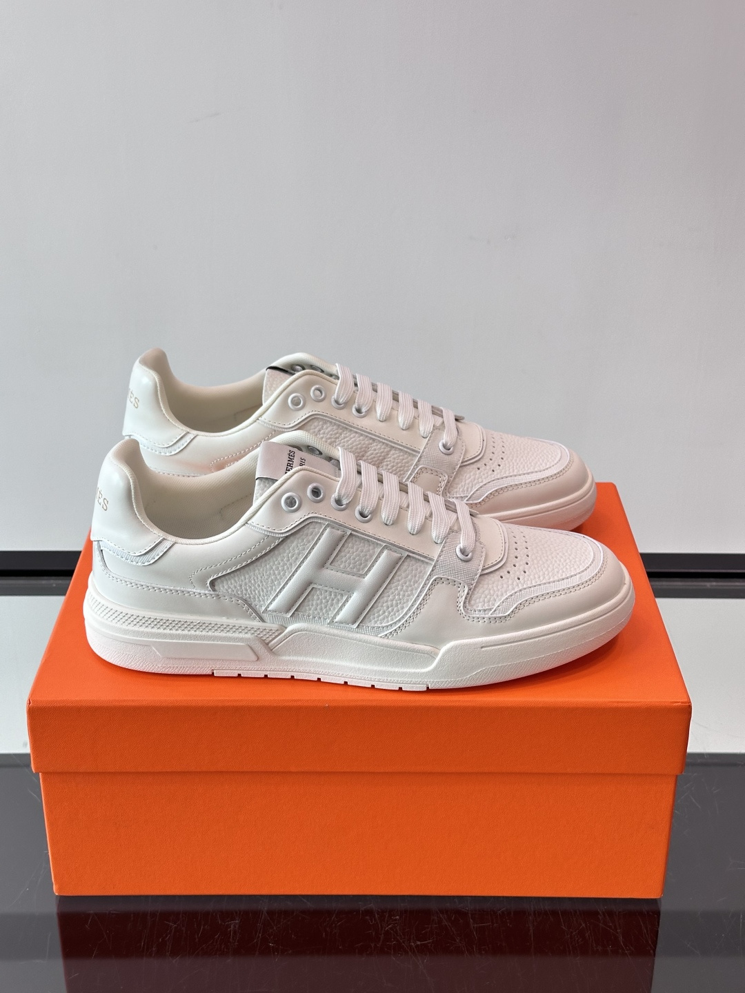 Hermes White Black Low Top Sneakers