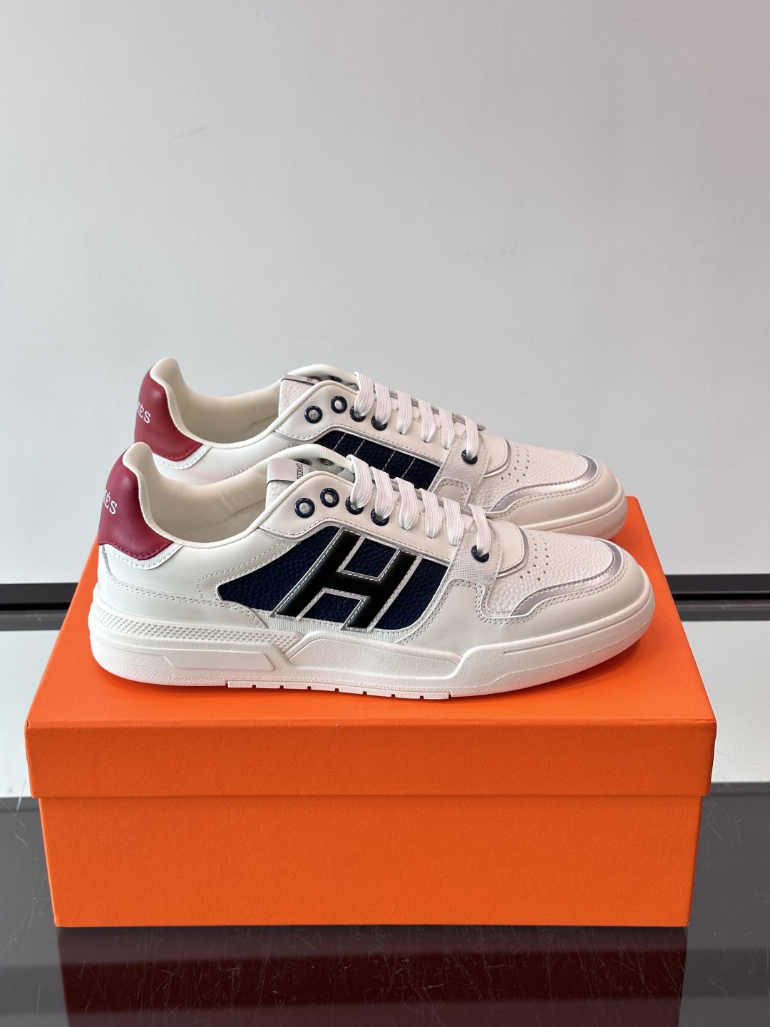 Hermes White Blue Low Top Sneakers