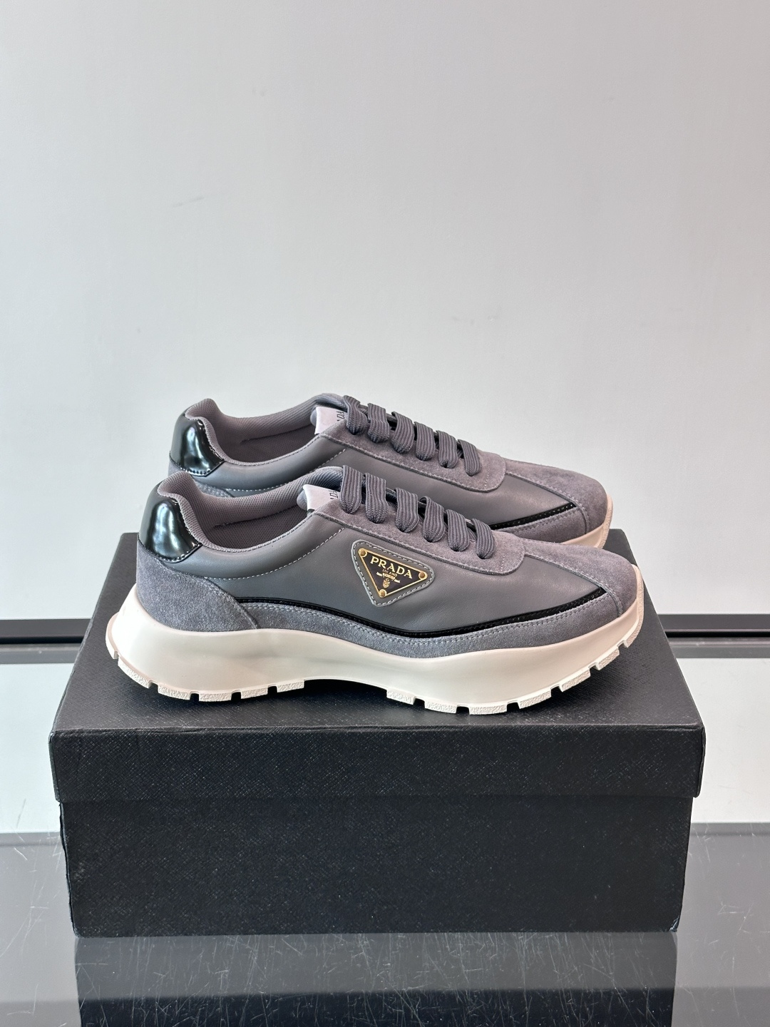 Prada Gray Logo Chunky Sneakers