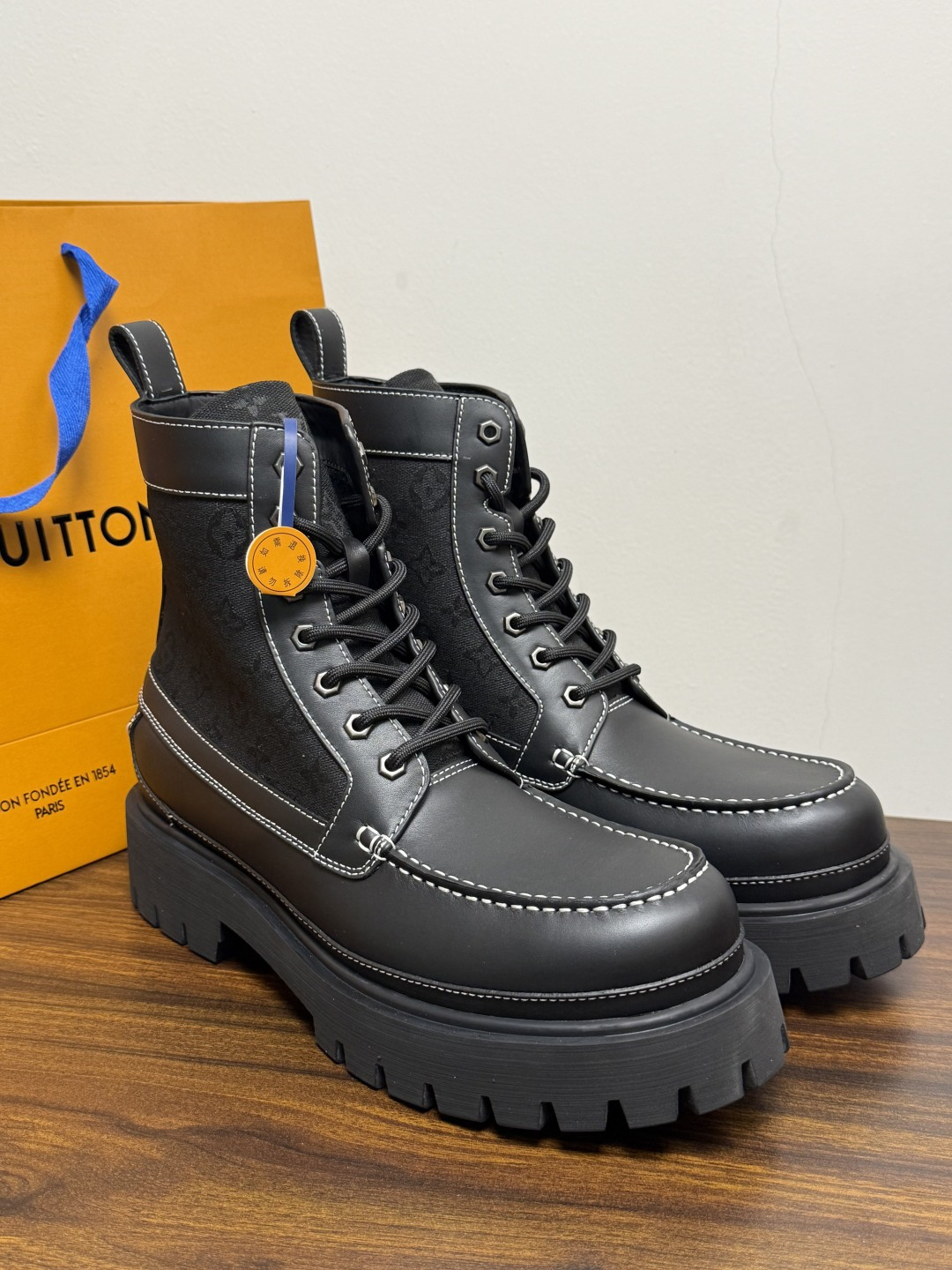 Louis Vuitton Black Lug Sole Lace Up Boots
