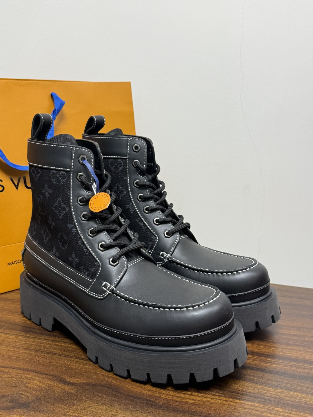 Louis Vuitton Black Monogram Lug Sole Boots