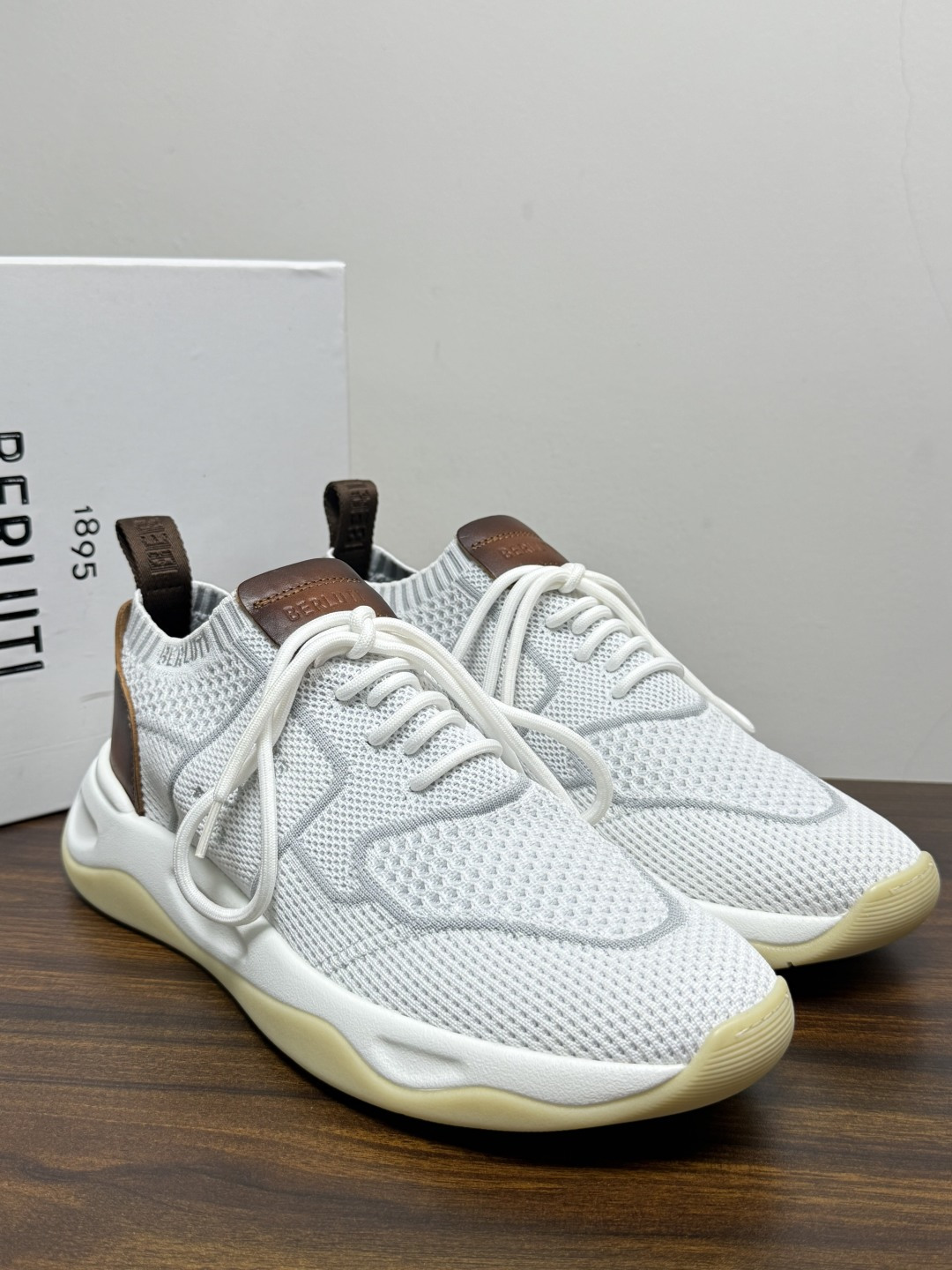 Berluti White Paneled Sock Collar Sneakers