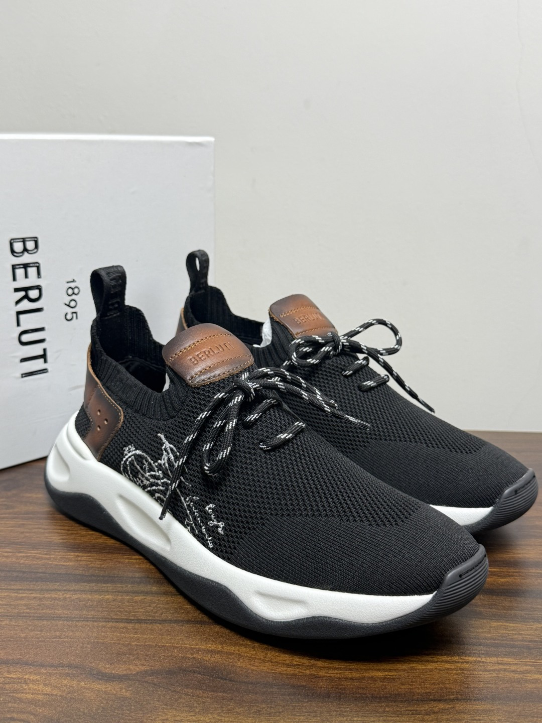 Berluti Black Script Sock Collar Sneakers