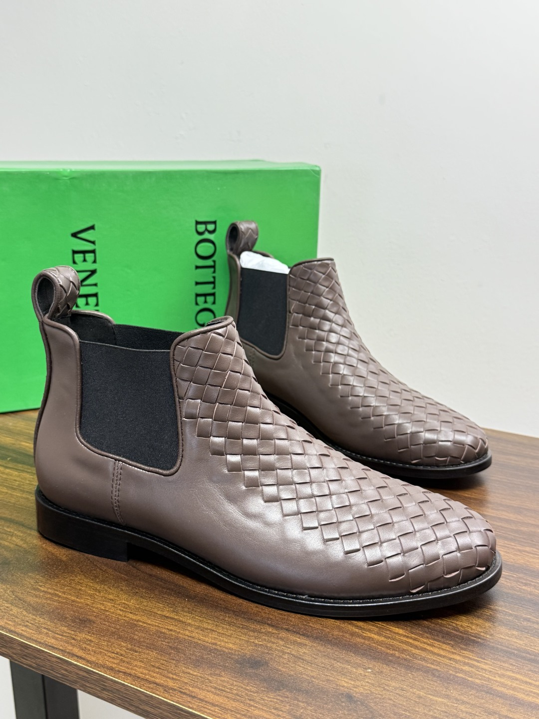 Bottega Veneta Brown Woven Chelsea Boots