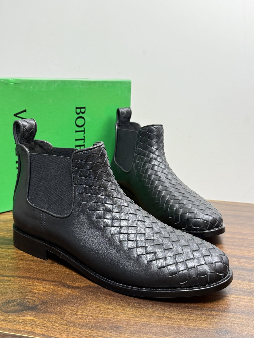 Bottega Veneta Black Woven Chelsea Boots