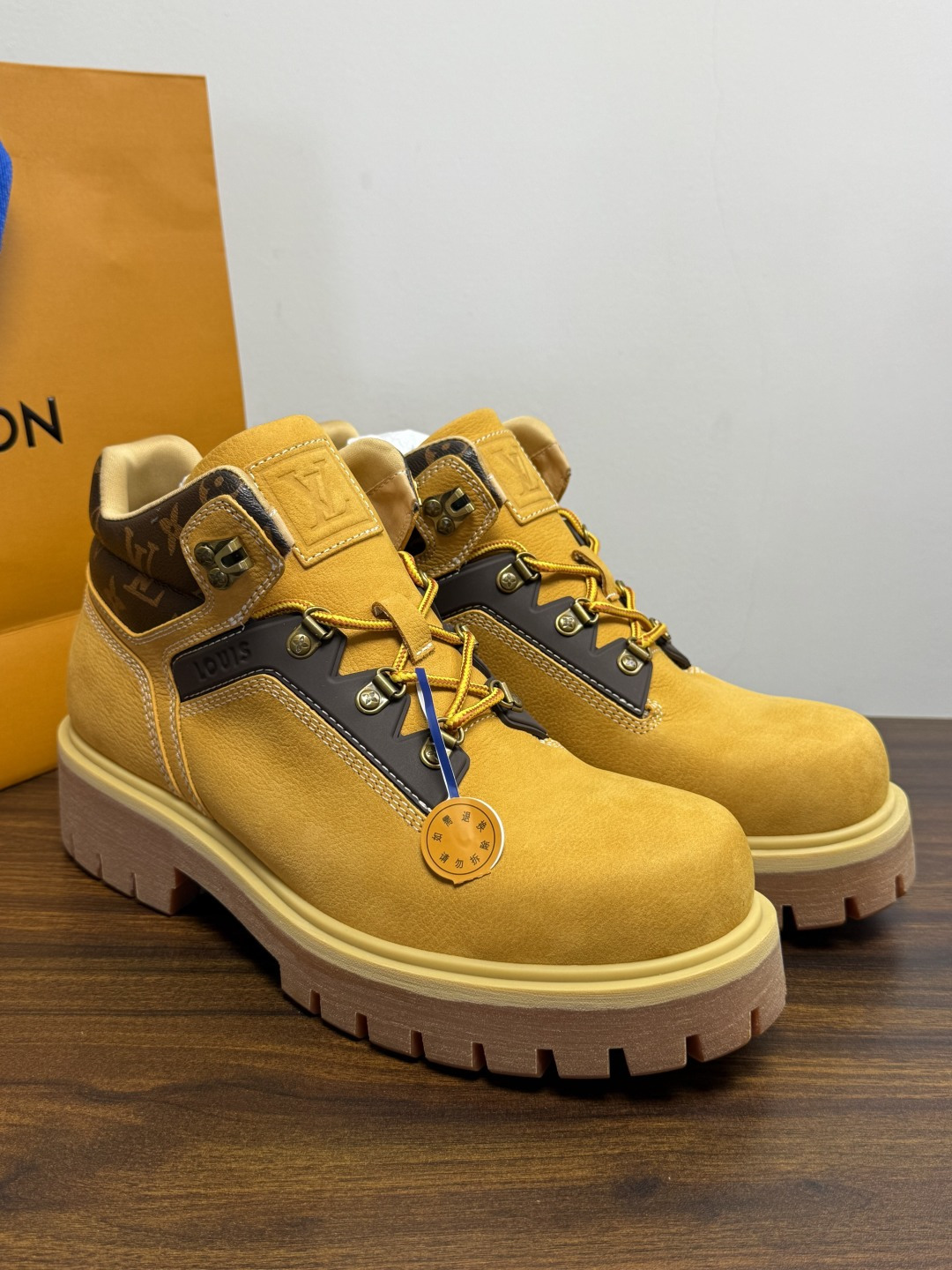 Louis Vuitton Tan Lug Sole Laced Boots